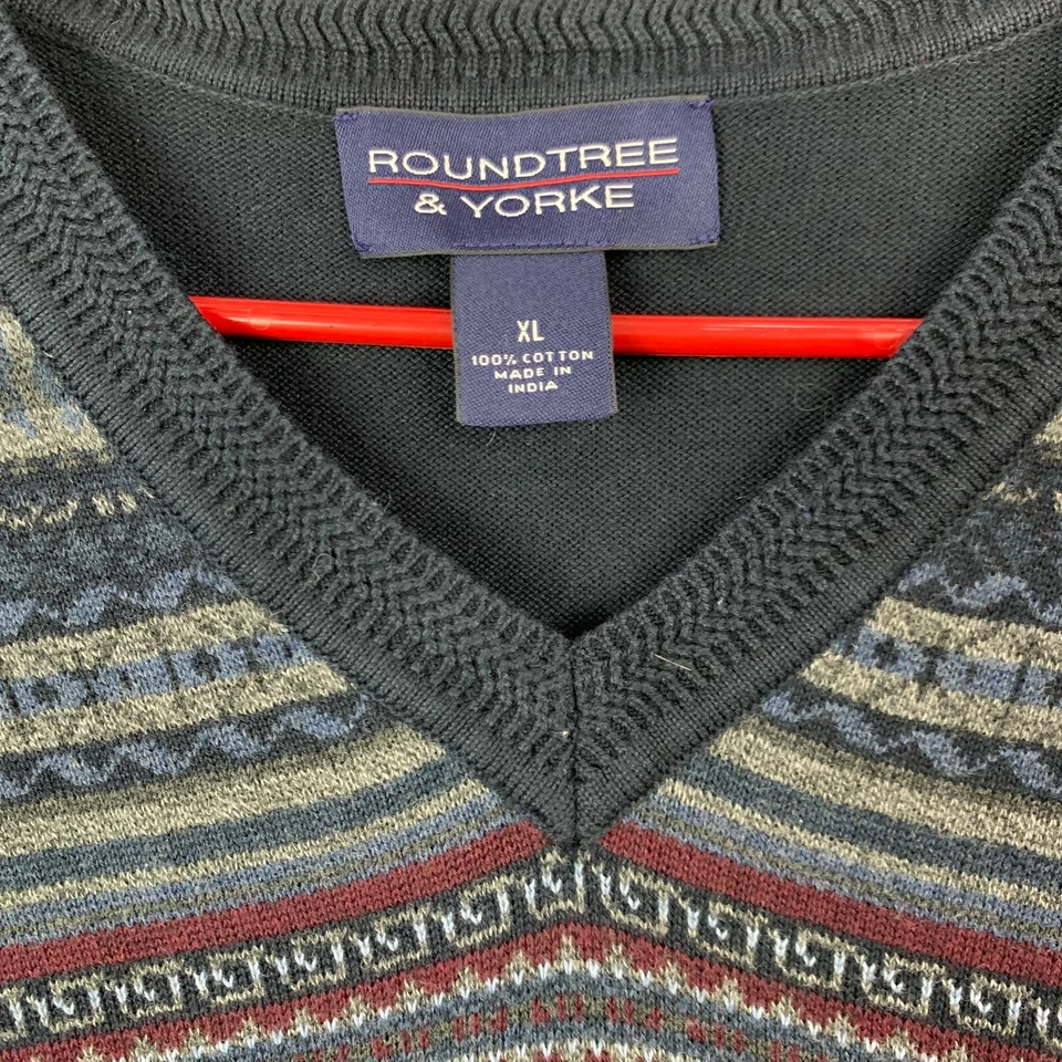 Chaleco Suéter Roundtree & Yorke Azul Rayas Fair Isle Cuello en V Talla XL Foto 3 de 4