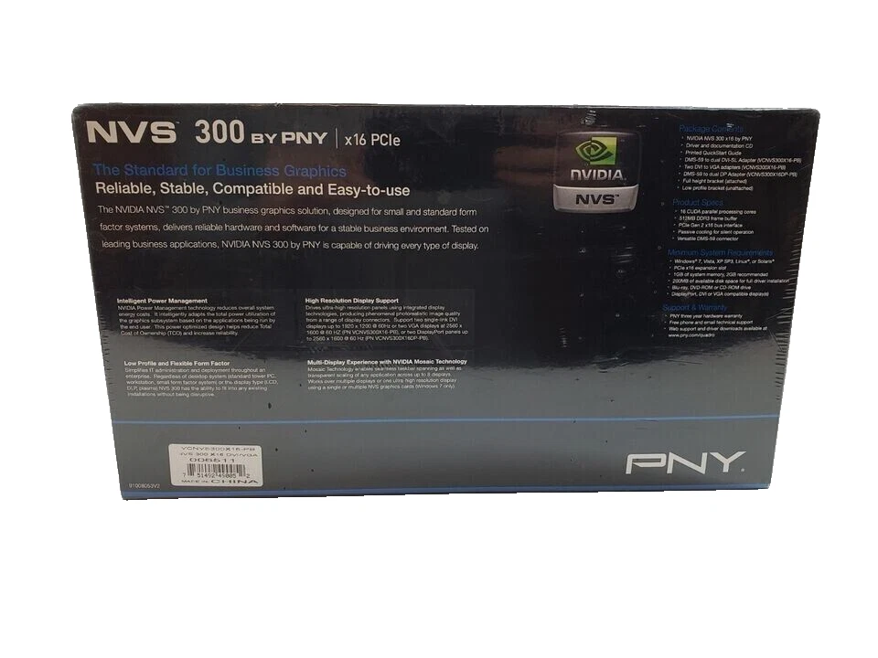 NEW PNY NVIDIA NVS 300 512MB PCIe x 16 Video Card (Sealed) - Image 2 of 2