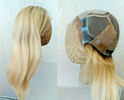 European Silicone Silk Top Full Lace Human Hair 14 Blonde Brown