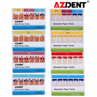 AZDENT Dental Endo Gutta Percha Points/Root Canal Absorbent Paper Point F1 F2 F3