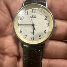 Working Timex Men's Brown Buckle Band Analog Watch Vintage Indiglo Works