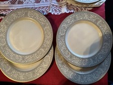 4 Franciscan Masterpiece China Grey Renaissance Gold Trim 10.5 Dinner Plates