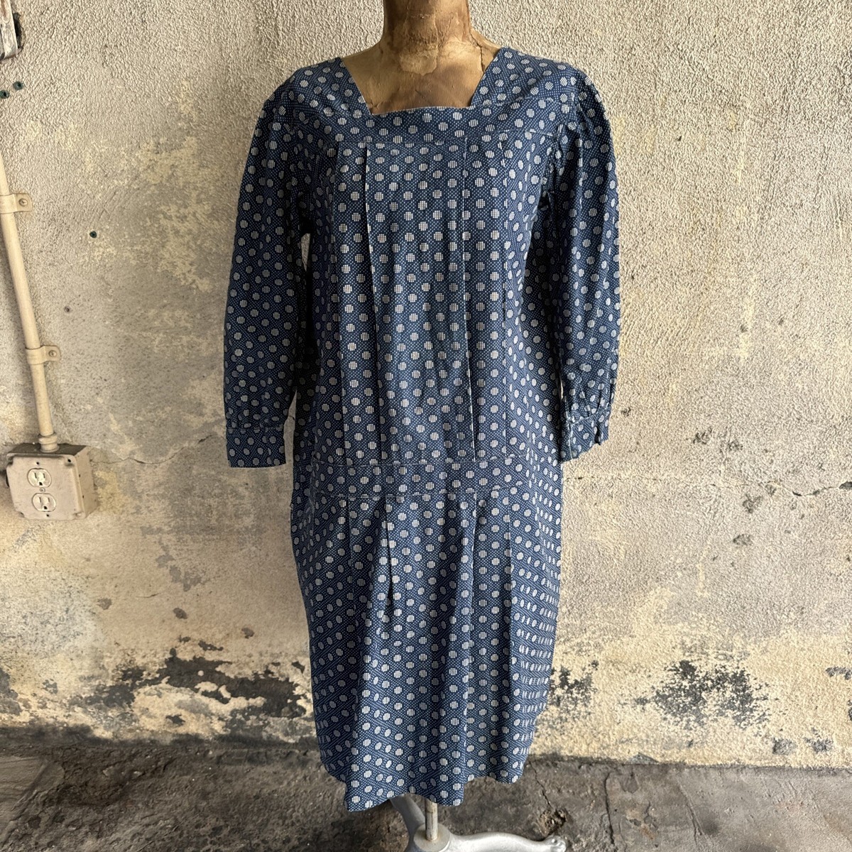 Antique Victorian Blue & White Calico Print Dress Indigo