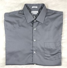 VAN HEUSEN Men  s Dress Shirt Gray Size 17.5 34/35 Regular Fit Wrinkle Free