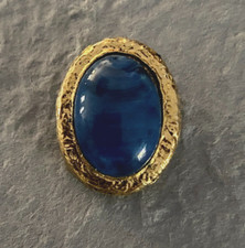 Vintage Marbled Blue Cabochon Gold Tone Oval Scarf Clip Ring Holder