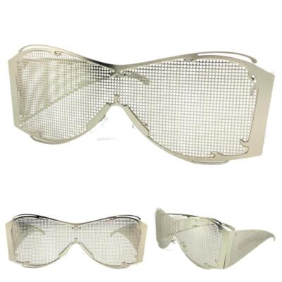 Costume Party Alien Space Visor Club Rave DJ SUN GLASSES Silver Metal Mesh Frame