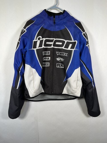 Icon UX Hooligan Blue White Black Motorcycle Jacket Sz Men’s Medium ...