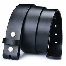 38mm Mens Leather Belt Black Genuine Leather Strap For Pin Buckle Without Buckle