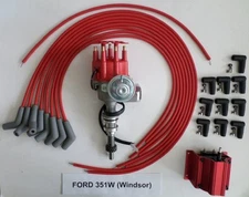 FORD 351W Red Small Cap HEI Distributor,RED coil & UNIVERSAL SPARK PLUG WIRE 45
