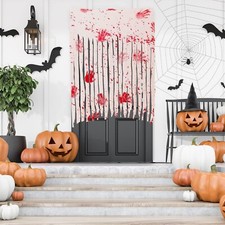 2 Pack Halloween Door Decorations with Bloody Hand Prints Halloween Curtain