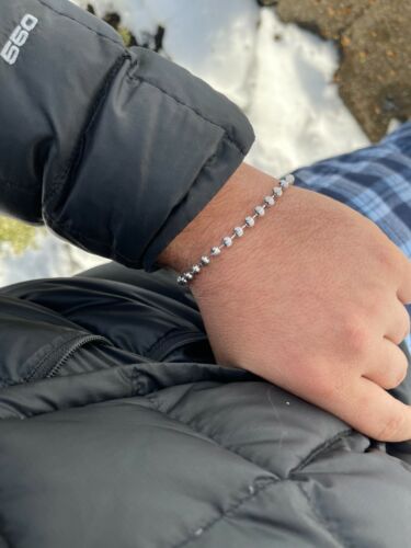 Men’s Solid 925 Sterling Silver Ball Moon Diamond Cut Bracelet 5mm Thick Beads - Picture 9 of 12