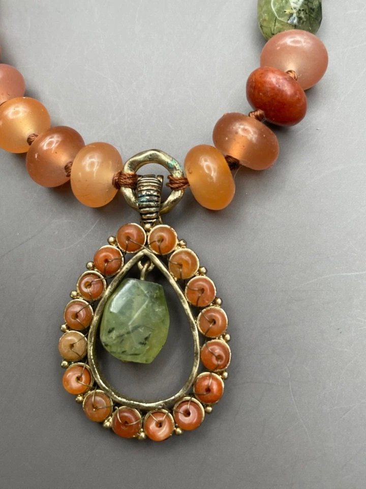Sigrid Olsen Collar Colgante Óxido Marrón Verde Rondelle Cuentas Usado 2 Vías Foto 3 de 4