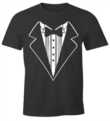 Herren T-Shirt Smoking-Aufdruck Anzug Fliege Weste Fun-Shirt Moonworks 