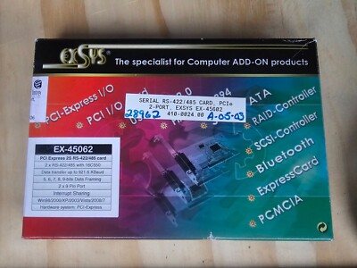 Lot of 3 Exsys EX-45062 PCIe RS-422/485 Serial Cards - 2-Port 16C550