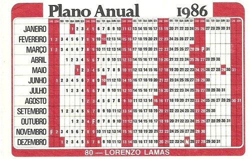 ⭕VTG Calendario Bolsillo Tarjeta 1986 LORENZO LAMAS Portugal PELÍCULA - Imagen 2 de 2