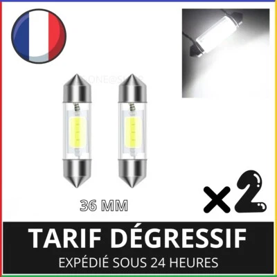 2X Navette Ampoule C5W C10W LED Puce COB Haute Luminosité 36mm Blanc 6000k 12V