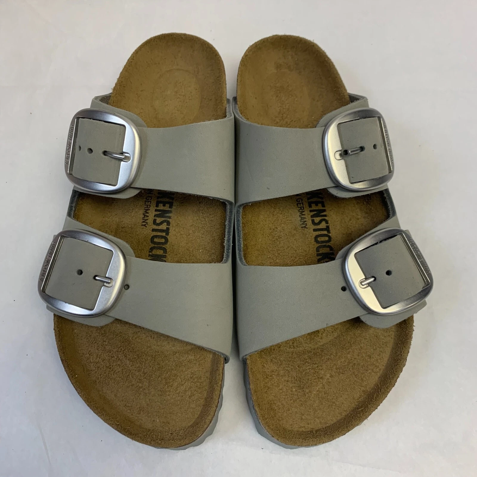 Birkenstock New w/ Box Arizona Dove Gray Big Silver Buckle Nubuck N -Select Size