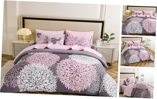 8-Piece Queen Comforter Set - Reversible Full/Queen-8 Pieces Grey Pink Floral