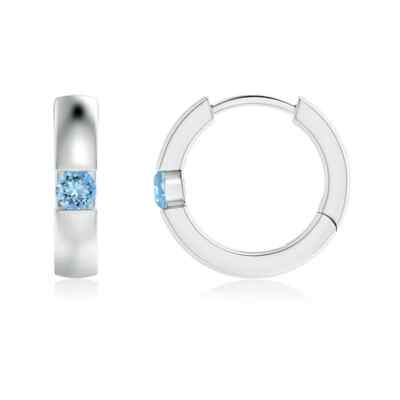 ANGARA 0.12 Ct Channel-Set Round Aquamarine Hinged Hoop Earrings in 14K Gold