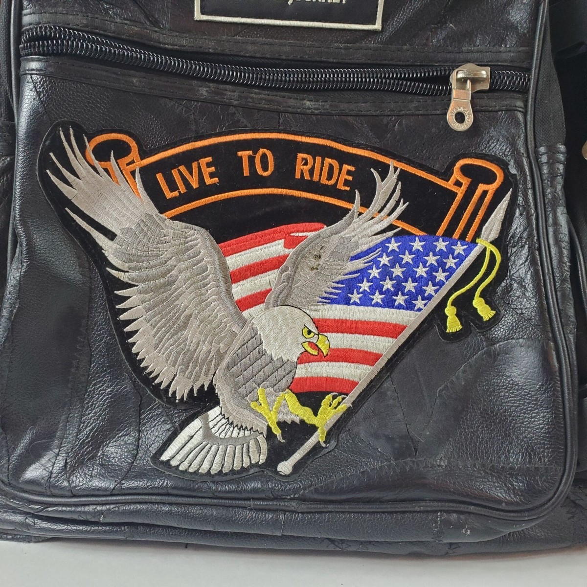 Diamond Plate Buffalo Leather Motorcycle Backpack Bag Live to