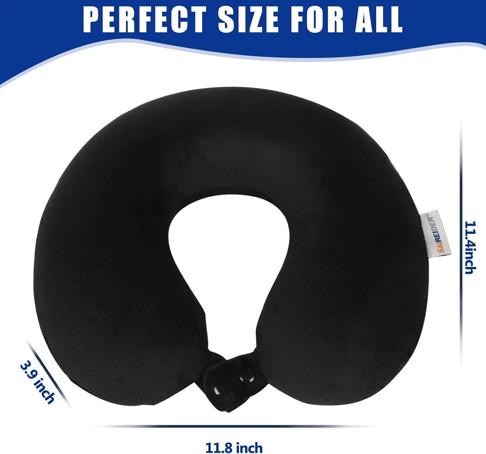 100% Pure Memory Foam Travel Neck Pillow - Washable & Comfortable for Trips
