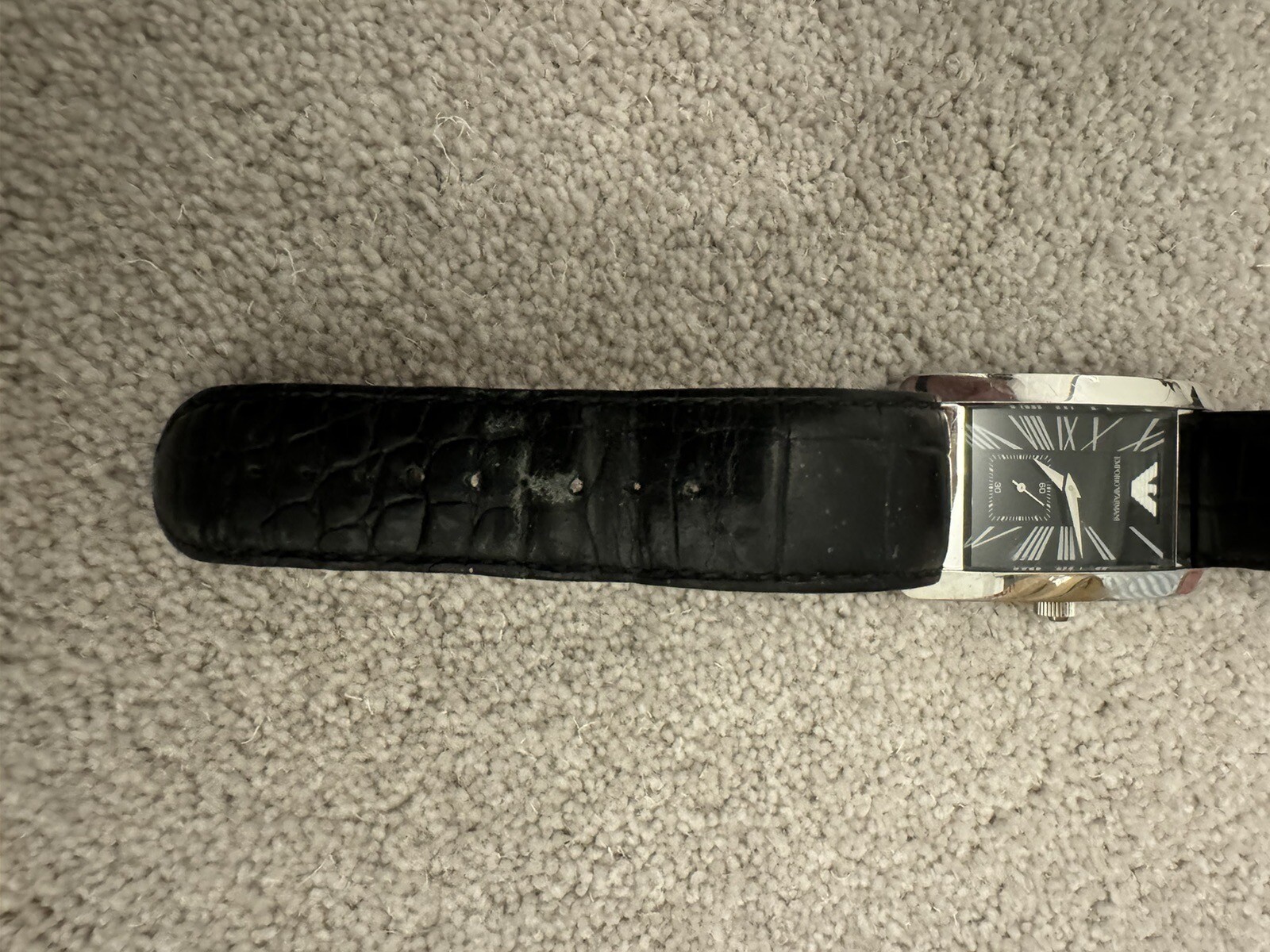 Emporio Armani Silver Watch Black Face Black Leather Strap and Case eBay