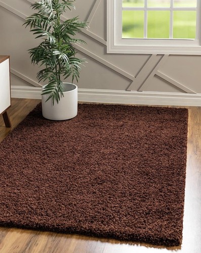 Unique Loom Solid Shag Collection Area Rug (3’ 3” x 5' 3" , Chocolate Brown) - Picture 1 of 6