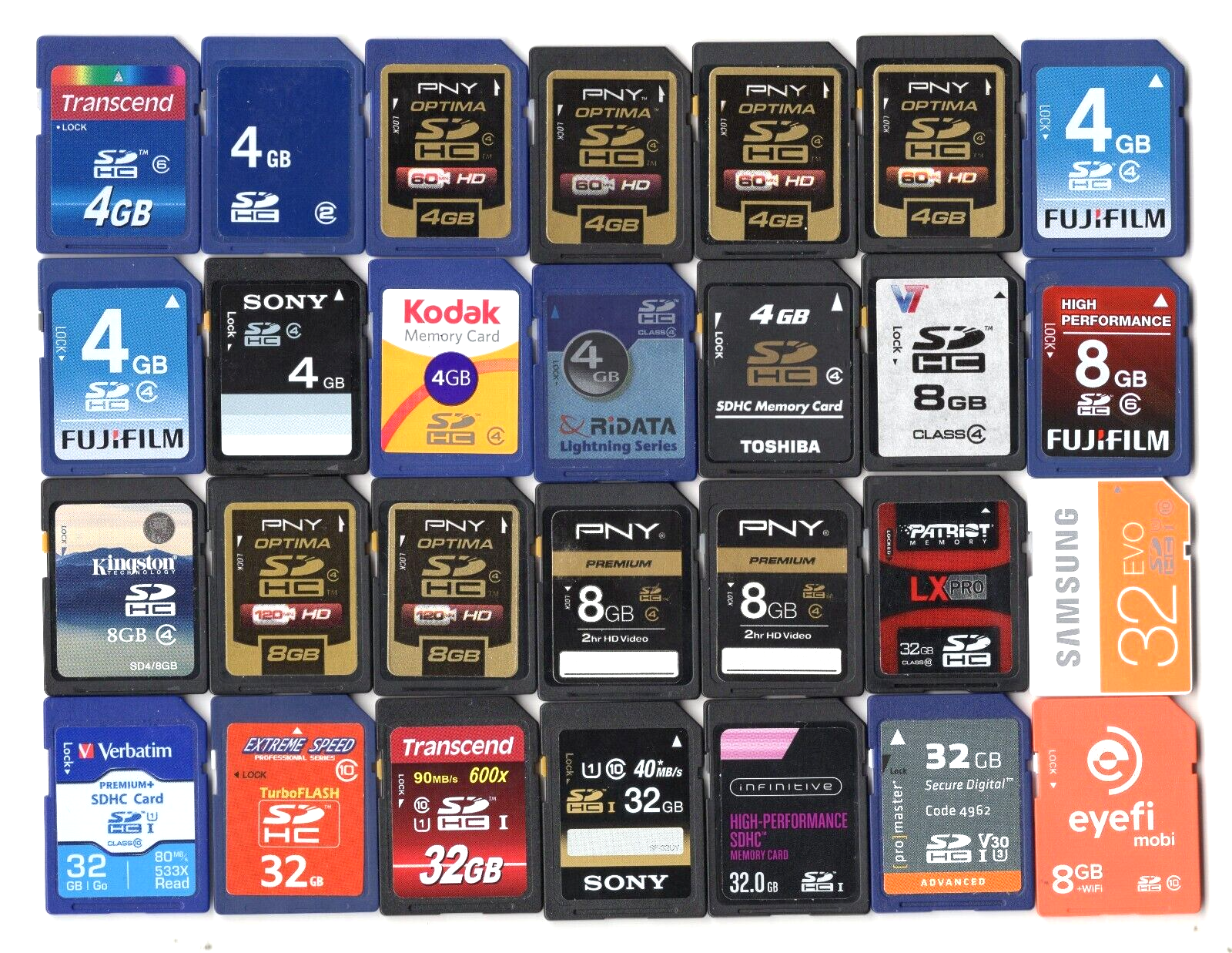Lot 28x Kingston Fujifilm PNY Kodak Sony 4GB 8GB 32GB SDHC Camera Memory Cards