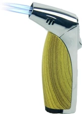 Wooden Finish Double Jet Torch Lighter Adjustable Flame W/ Cigar Puncher Light L