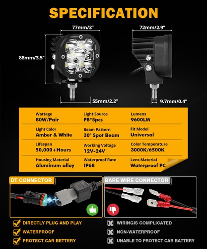 AUXBEAM 2 piezas 3" pulgadas 80W LED Luz de Trabajo Punto Offroad Conducción Faros Antiniebla Para GMC - Imagen 5 de 12