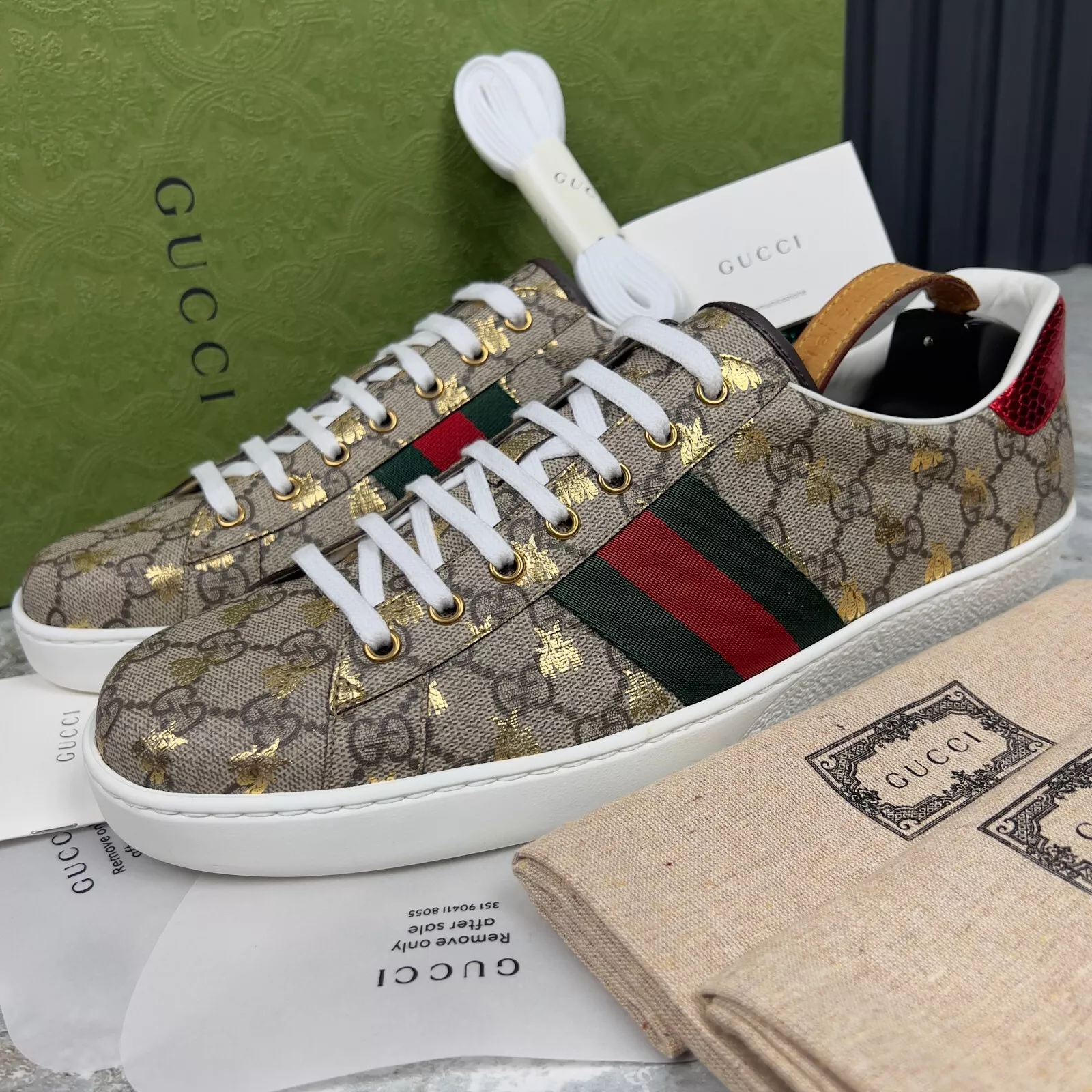 Baskets Gucci ACE GG Bees Supreme toile python beige 12 G 12,5 US * NEUVES