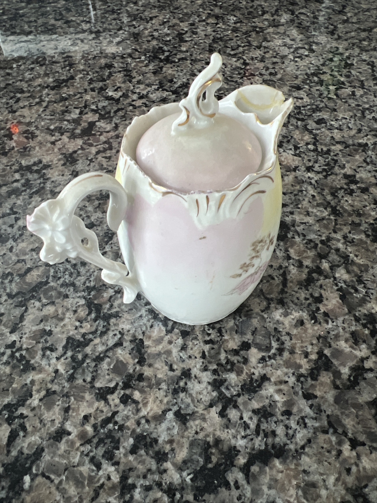 Antique Unmarked Germany Chocolate Pot Colorful Floral Pink And Yellow