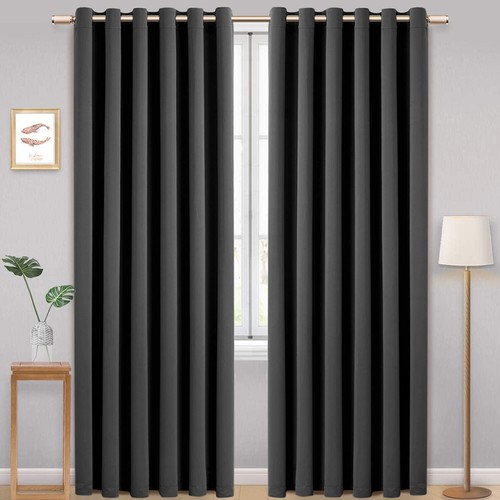 Thick Thermal Blackout Curtains Eyelet Ring Top Ready Made Pair Curtain Panel - Picture 2 of 53