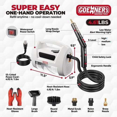 Handheld Steam Cleaner for Home 248°F / 3.5 Bar High Pressure Hand held - Picture 5 of 6
