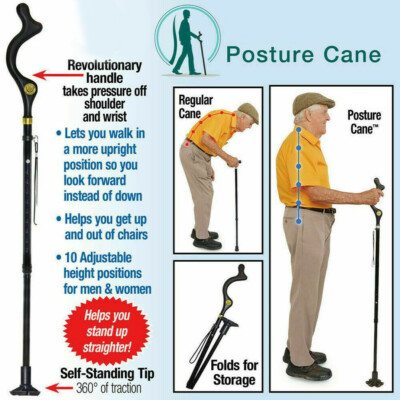 Walking Stick Adjustable Retractable Straight Posture Cane Camping Trekking Pole