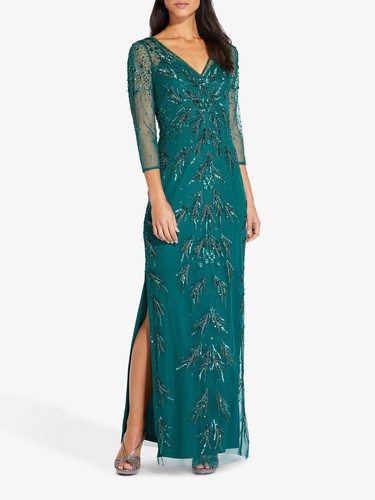 Dark Jade Beaded Mesh Dress 