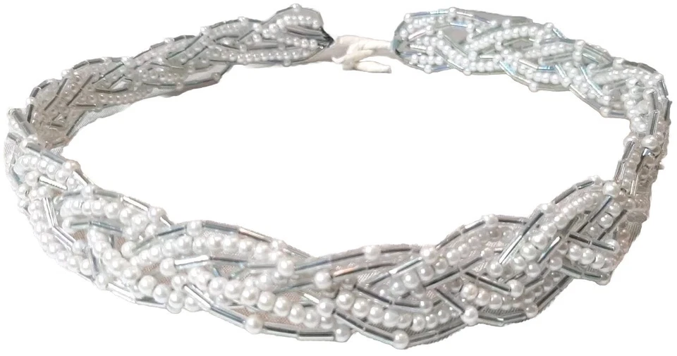 Diadema de Colección Trenzada Imitación Perla Tubo Iridiscente Cuentas Corona para la Cabeza Boda Novia Foto 2 de 4