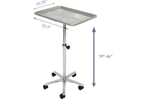 LCL Beauty Extra Large Steel Finish Single-Post Mayo Instrument Stand Work Tray - Picture 3 of 4