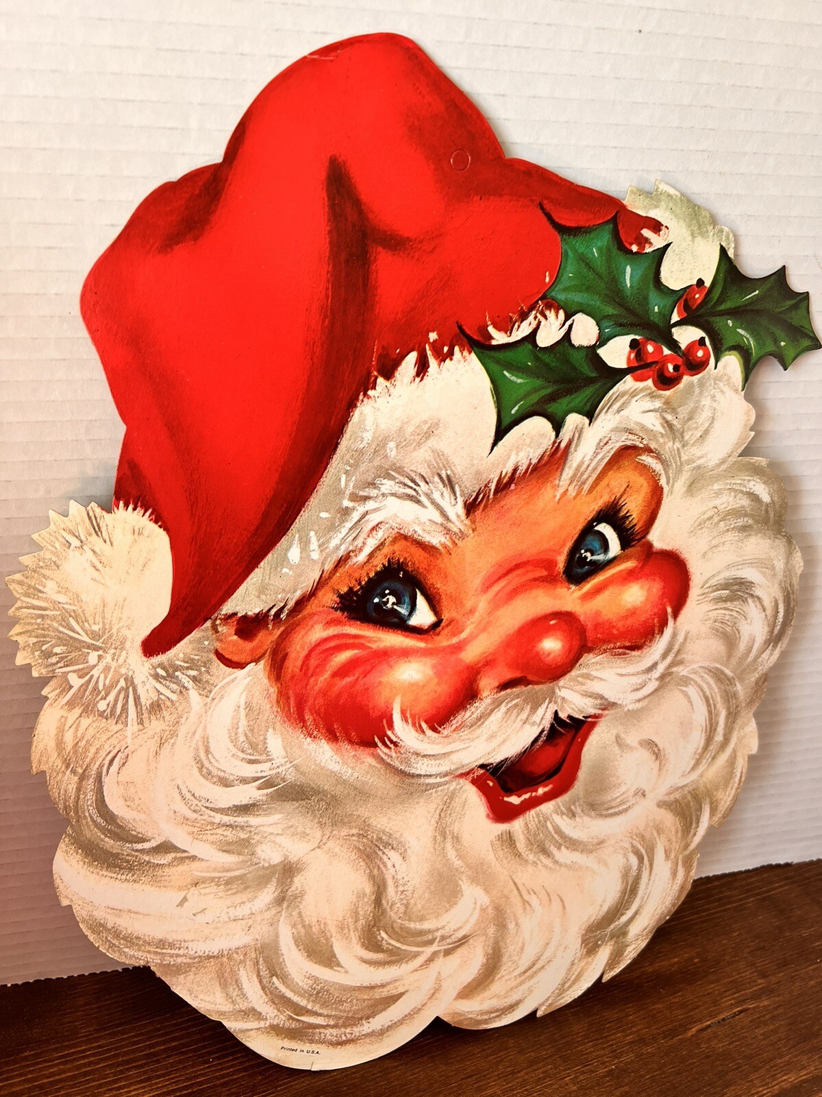 Vintage Santa Claus Face Cardboard Die Cut Christmas Decoration Wall