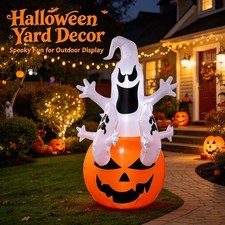 6 FT Animated Halloween Inflatable Pumpkin  Rising Ghost w/Built-in LED Lights
