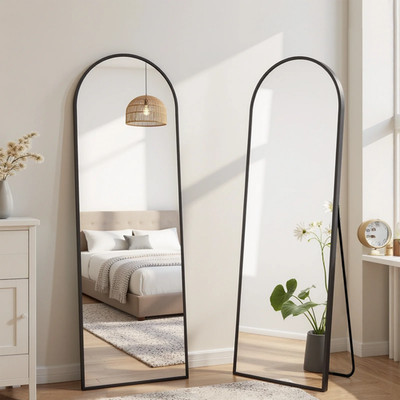 21'' X 64'' Black Modern Arched Full Length Wall Mirror,Body Floor Mirror with Sta