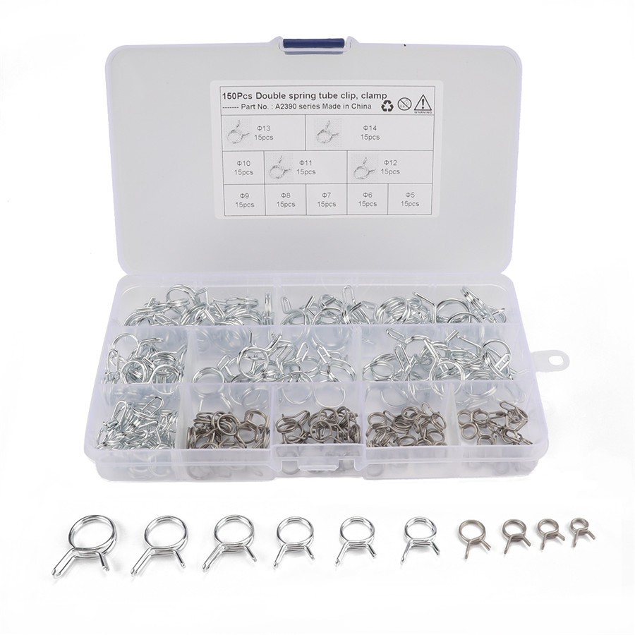 150Pcs Fuel Line Hose Tubing Spring Clips Clamps Assortment Kit for Motorcycle