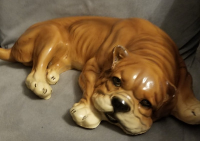 Bulldog Marwal VTG 1960's Red / Fawn & White Large 17'' Resin Sculpture USA -RARE