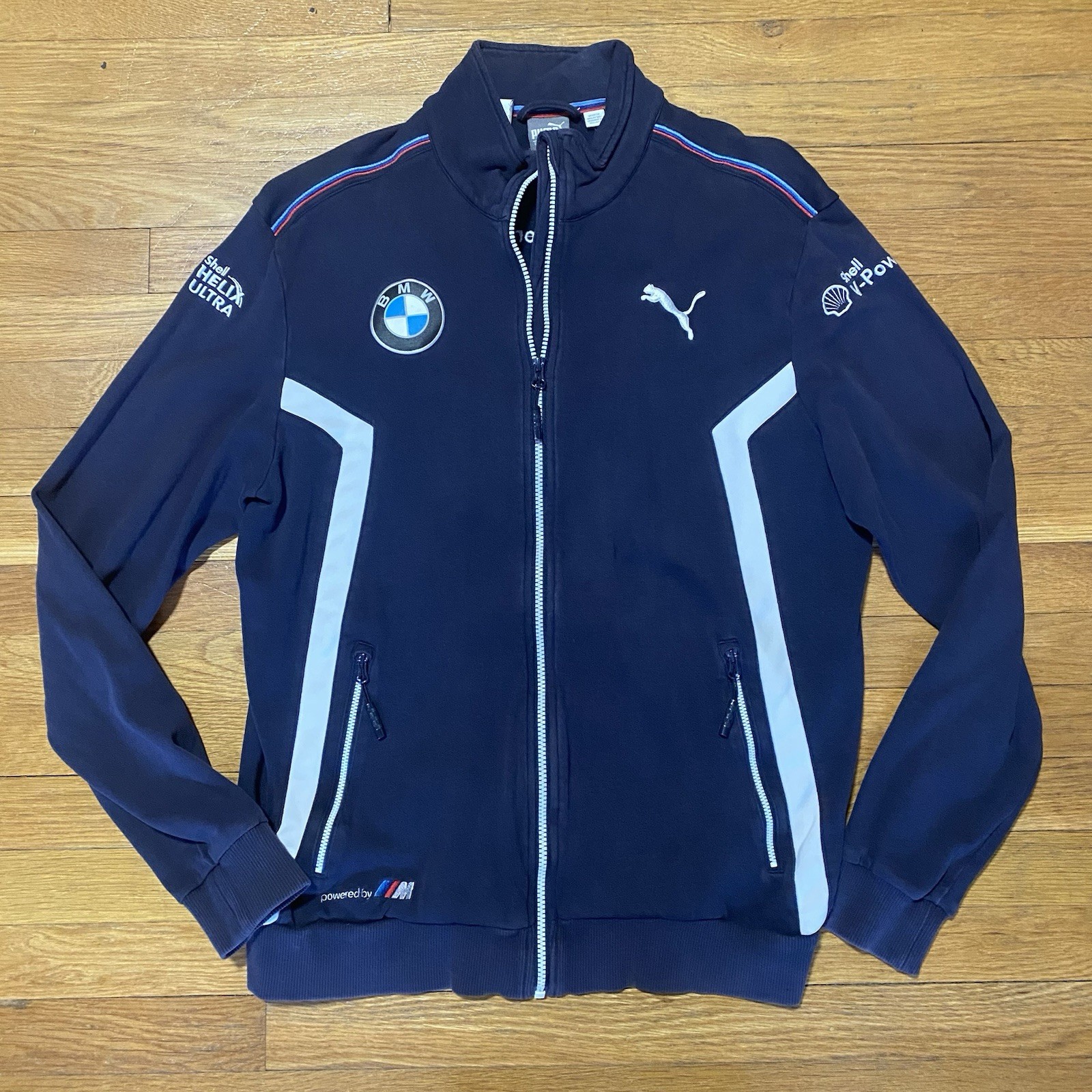 Puma BMW Motorsport Mens Large Navy Blue Full Zip Track Jacket Racing Team
