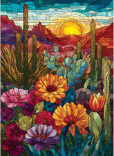 500 Piece Puzzles for Adults, Stained Glass Desert Landscape Jigsaw Puzzle