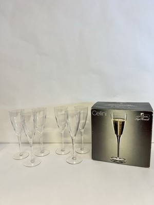 Luigi Bormioli Cellini Crystal Champagne Flutes Set 6 Italy 4.25 Oz w/ Box