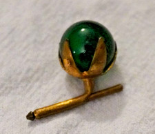 Vintage Green Glass Ball Tuxedo Shirt Stud Spring-Back Retractable Gold Tone