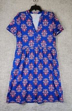 Boden Naomi Short Sleeve Dress Bright Blue Wildflower Stamp Womens 14L Tall Nice