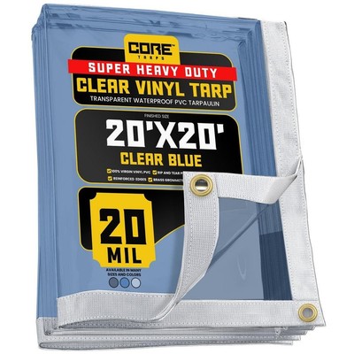 20 ft. x ft. 20 Clear Blue Extreme Heavy Duty 20 Mil Vinyl Plastic Tarp, Waterpr