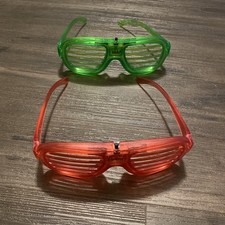 Lot of 2 Flashing LED Shutter Glasses Light Up Rave Slotted Party Glow Shades